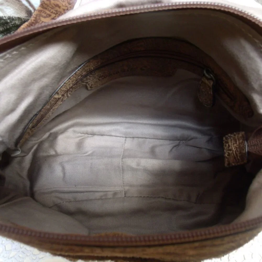 Coldwater Creek Suede Leather Brown Paisley Crossbody Bag